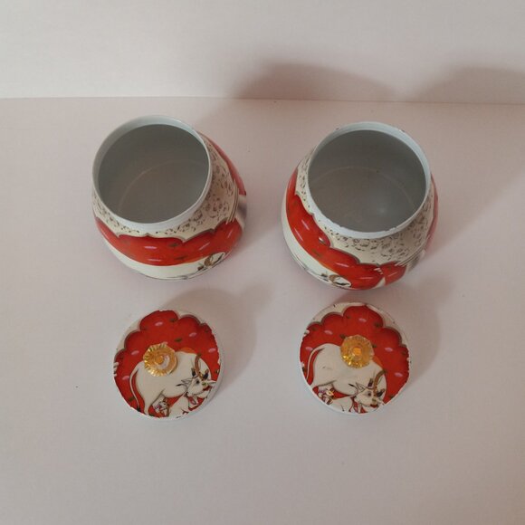 Indian Tin Jars with Cow Set of 2 - Picture 6 of 7